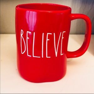 NWT hard to find Rae Dunn BELIEVE red mug